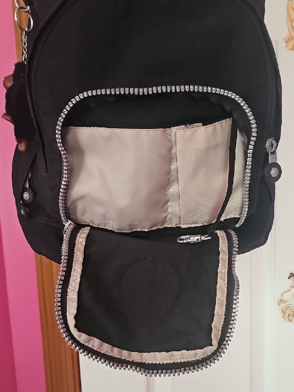 Kipling Black Nylon Expandable Backpack with Round Logo Patch - Picture 5 of 14